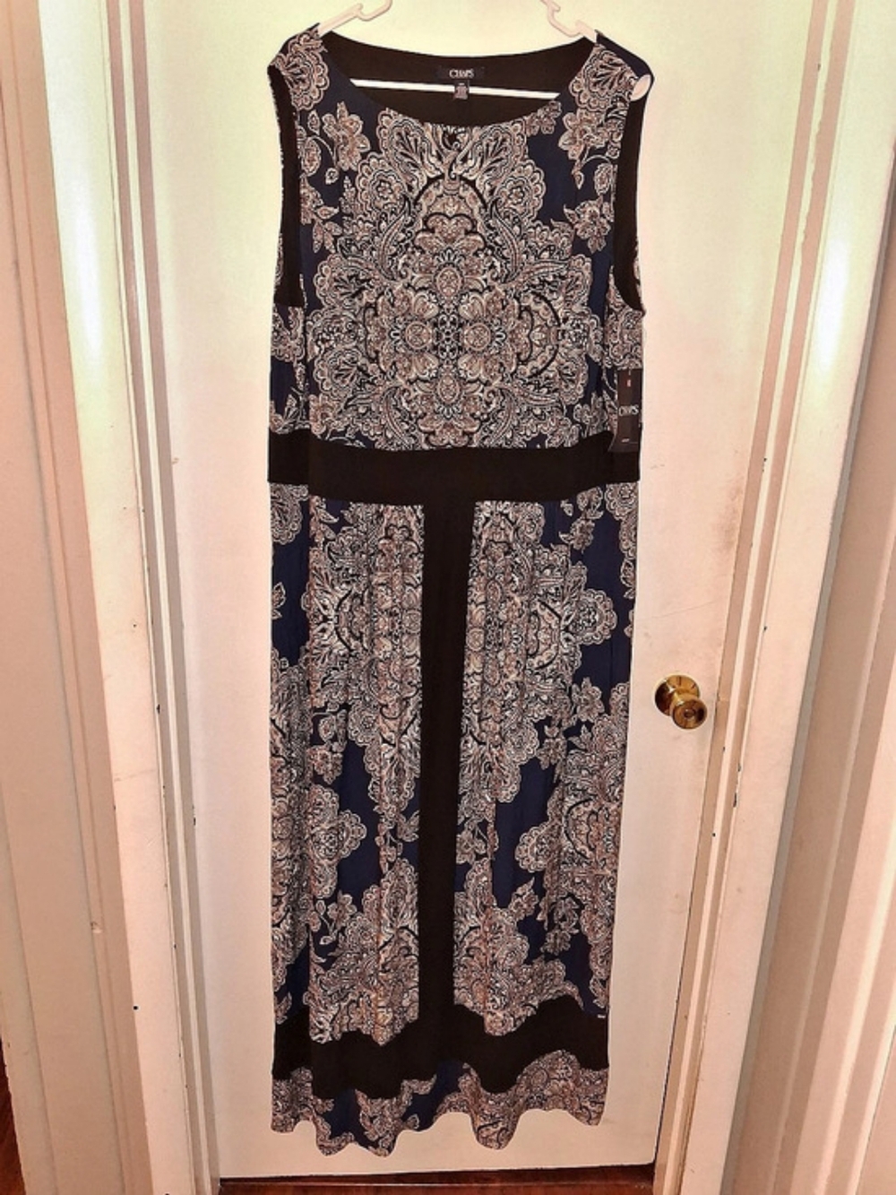 Chaps Paisley Maxi Dress in Blue & Black Size 22W NWT